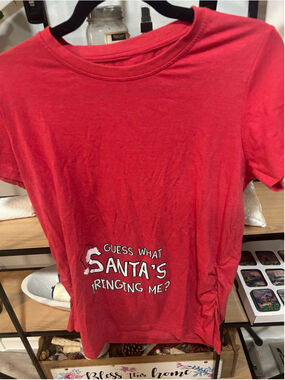 Women's Crazy Dog T-Shirts Red Christmas Short Sleeve Tee L